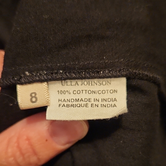 ULLA JOHNSON Smocked Black Sleeveless DRESS MIDI Sheer Back Raw Edge Women’s 8 - Picture 3 of 11